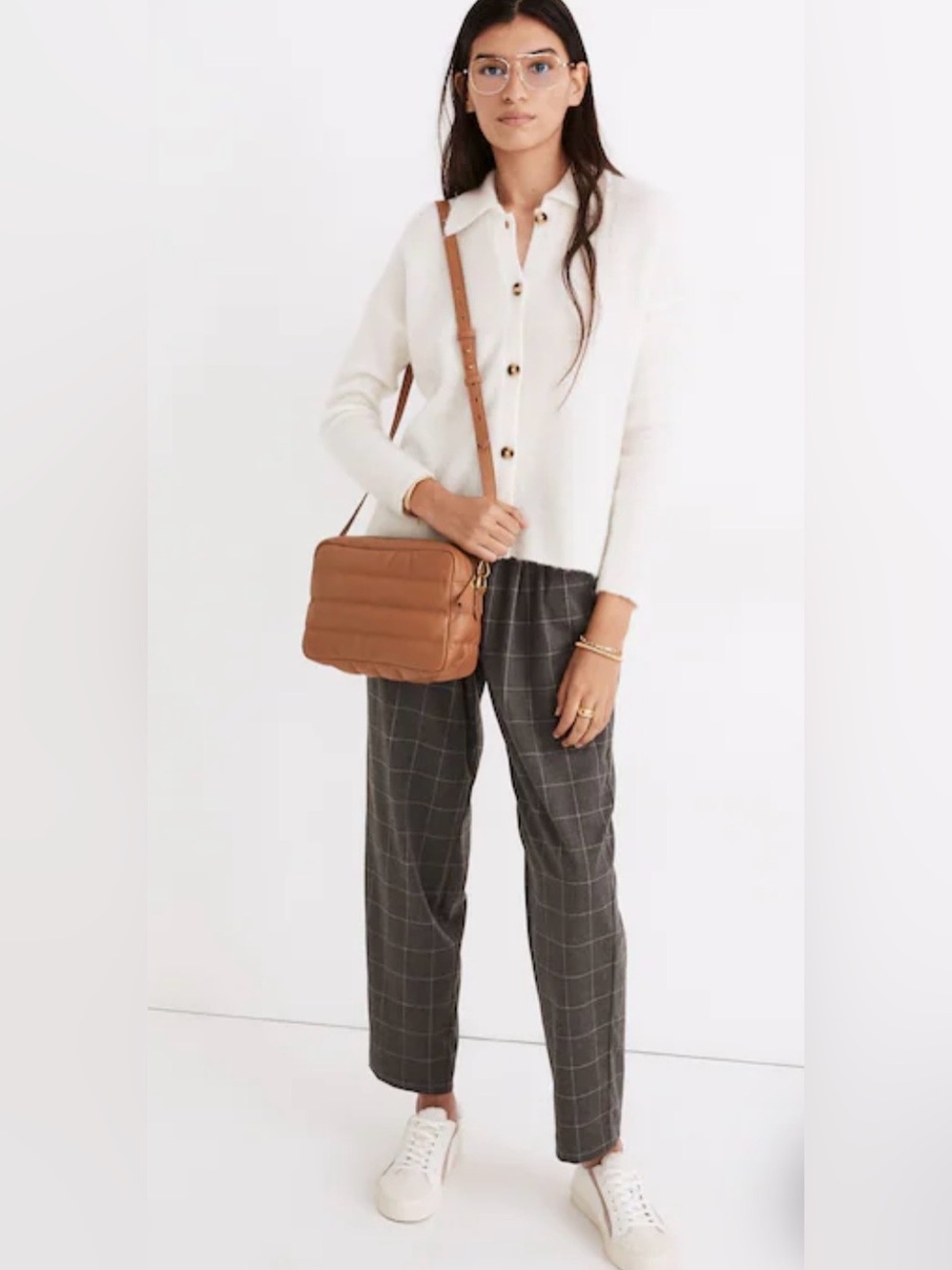 Madewell plaid flannel track pants medium grey dark shake stretch waist ankle